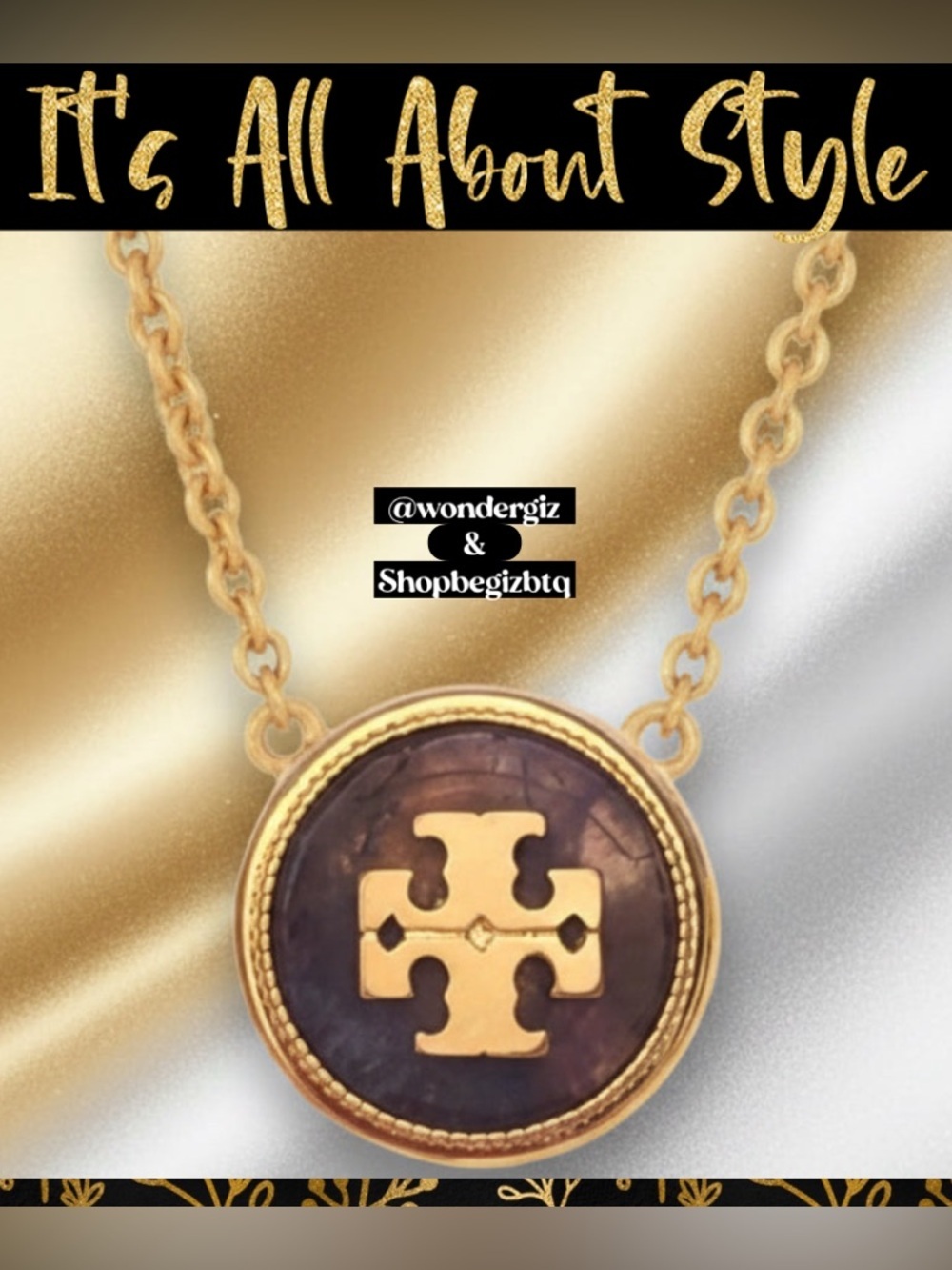 Authentic Tory Burch Semi Precious Agate Pendant Necklace